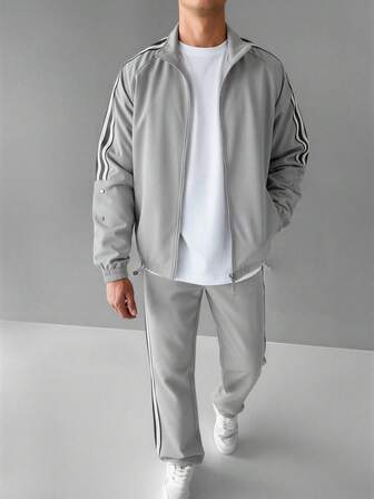 Men's New Casual Sports Style Suit With Clear Stripes, Daily Classical Suit For Man