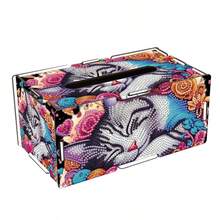 1件套DIY钻石画纸巾盒套装，蝴蝶、小狗、小猫、花卉图案，水晶钻石艺术木质收纳盒，适合家居、办公室、餐厅装饰，是生日、婚礼、母亲节、圣诞节、情人节、新年派对的绝佳礼物 - 彩色 - 查看 14