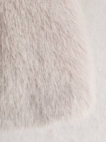 女士休闲短款仿毛领夹克，冬季保暖长袖外套，带口袋 - 米灰色 - 查看 8