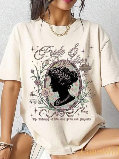 Camiseta estampada con patrón de orgullo y prejuicio, 100% pura, cuello redondo, manga corta, ideal para primavera y verano, camiseta casual deportiva transpirable, regalo de vacaciones.