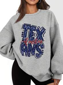 Houston Texans Glitter Logo Sweatshirt Women's Gray Oversized Pullover Crewneck Long Sleeve Football Fan Apparel For Game Day And Casual Wear - 灰色 - 查看 2