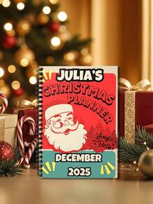 1pc Customized Personalized Christmas Themed Notebook, Spiral Coil Notebook, Customized Text, Retro Santa Claus Pattern, Bright Patterns, Personalized, Practical, Creative, Suitable For Giving As Christmas Gifts To Family And Friends, Good Christmas Gifts,Makezbright Personalized Gifts,Customized Ornaments - Multicolor - View 4