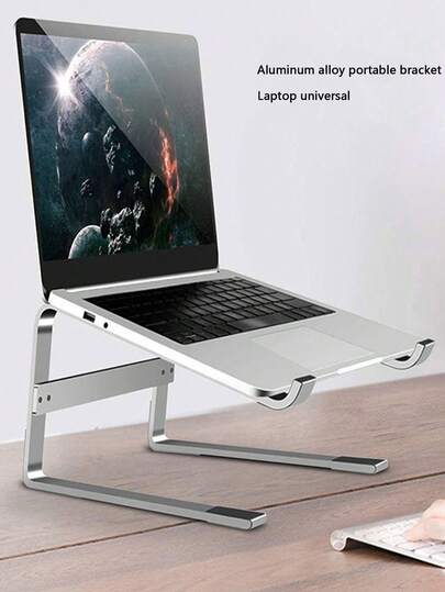 1pc Silver & Black Aluminum Alloy Laptop Stand, Carbon Steel Portable Detachable Neck-Protecting Office Stand