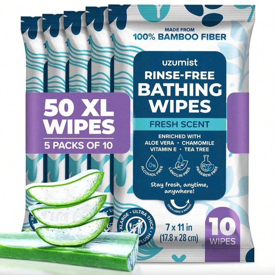AFRT Body Wipes For Adults Bathing No Rinse 50pc XL - Ultra Thick Shower Travel Wipes For Personal Cleansing And Hygiene Essentials Elderly Care Incontinence Disposable Washcloths For Women Men - 溫和清新 - 查看 1