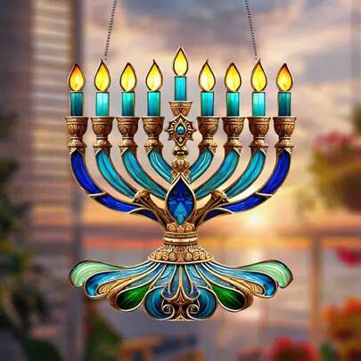 1pc 2D Flat 9-Arm Candle Holder Light Catcher - Colorful Acrylic Hanging Decor, Ideal Gift For Family, Friends And Housewarming, No Electricity Required