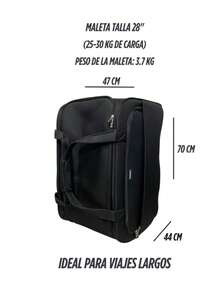 Set de maletas de viaje 28", 24" y 19" de tela con ruedas ligeras y resistentes ideal para viajes largos y equipaje de mano - Negro - Ver 5