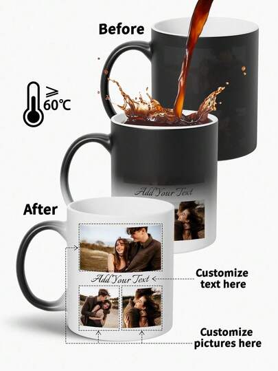 1pc - Personalized Magic Coffee Mug, 11oz/350ml - Customized Mug With Multiple Pictures, Text Photos - Popular Customized Coffee Mug | Color Changing Mug, Personalized Gift For Family, Women, Men, Christmas,Marry And Wedding Gift