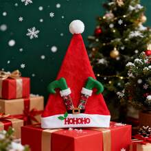 1 gorro navideño, hecho de tela de felpa corta, suave y que no se desprende, empalme rojo y blanco, moderno y cálido, adecuado como atuendo de fiesta de Navidad, accesorios de fotos familiares de Navidad, también se puede colgar en el gabinete de entrada del árbol de Navidad como decoración, ligero y fácil de llevar, buena elasticidad, adecuado para que lo usen diferentes grupos de personas, es un artículo de nicho que resalta el gusto estético en la temporada navideña - 192952687 Rojo - Ver 1