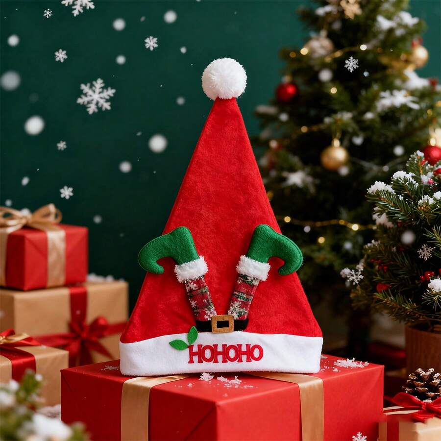 1 gorro navideño, hecho de tela de felpa corta, suave y que no se desprende, empalme rojo y blanco, moderno y cálido, adecuado como atuendo de fiesta de Navidad, accesorios de fotos familiares de Navidad, también se puede colgar en el gabinete de entrada del árbol de Navidad como decoración, ligero y fácil de llevar, buena elasticidad, adecuado para que lo usen diferentes grupos de personas, es un artículo de nicho que resalta el gusto estético en la temporada navideña - 192952687 Rojo - Ver 1