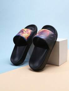 1 Pair Boys' Basketball Pattern Slippers, Fashionable Outdoor Wear, Non-Slip EVA Ultra-Light Sandals - Black - View 5