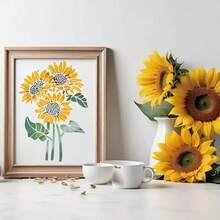 1个向日葵图案模板 - A4尺寸，可重复使用，高品质工艺模板，精美花卉设计，适用于DIY墙面艺术、木材、画布、剪贴簿、家具和相册装饰，可重复使用。 - 白色 - 查看 7