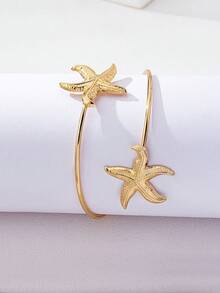 1pc Fashionable Casual Starfish Arm Cuff Bracelet, Beach Resort Accessory For Women - 金色 - 查看 4