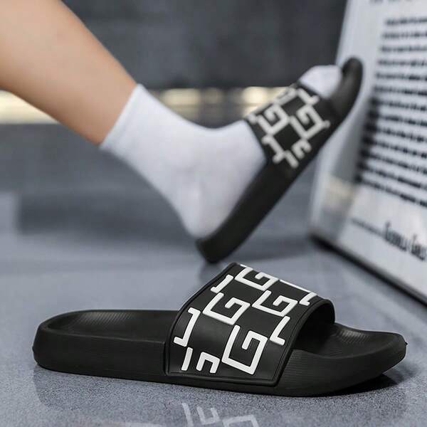 2025 Nowe, codzienne, antypoślizgowe, wsuwane buty do noszenia w pomieszczeniach, z miękką podeszwą, dla mężczyzn, w stylu letter, na każdą porę roku