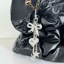 1PC Aesthetic -Style GuitarKeychain With Star & Heart Charm,Edgy Silver Metal Pendant For Bag,Keys, Phone, Unique Party Gift - Silver - View 1