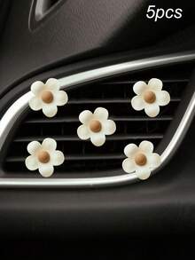 5 件装可爱五角形花朵图案汽车出风口夹装饰，汽车空调花朵装饰 - 米色 - 查看 11
