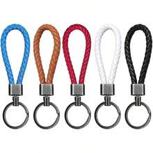 Llaveros de Cuero Trenzado, SUHOMMY 5 Piezas Llaveros de Aleación PU de Tejido, Multifuncional Ecocuero de Trenzado Anillas de Piel de Coche, Tejido de Ecocuero Llavero para Hombre y Mujer - 1 - Ver 2