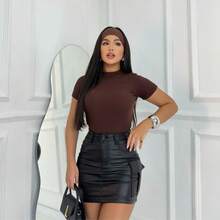 Set Of 3 Women's Ribbed Knit Blouses - Basic Blouse - Nâu/Trắng/Đen - Xem 3