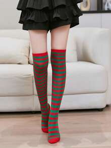 1 Pair Over-The-Knee Striped Party Socks, Christmas Cosplay Thigh High Socks For Women, Christmas Party Socks - Multicolor - View 12