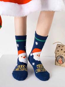 3 Pairs Cartoon Christmas Kids Socks, Autumn/Winter Boys Girls Mid-Large Children New Year Socks