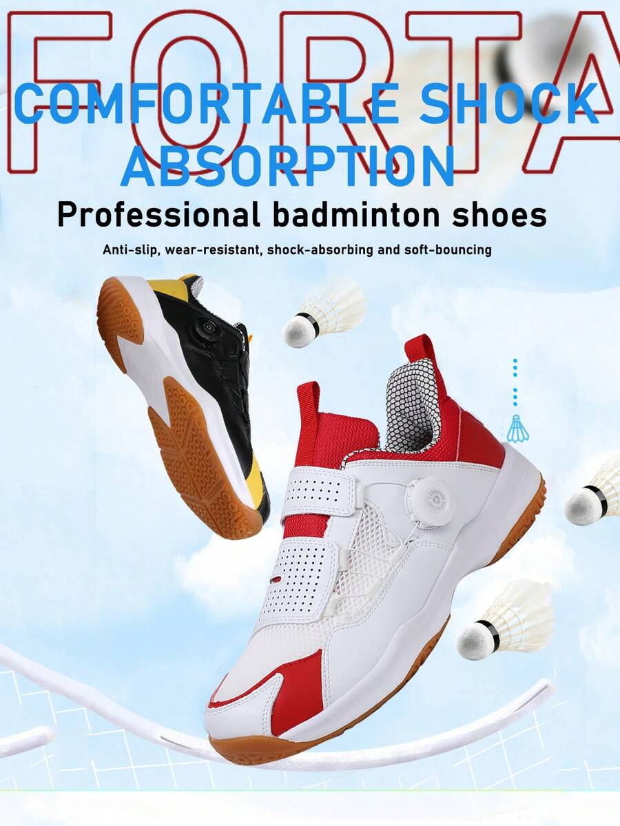 男士羽毛球训练鞋、专业网球鞋、透气耐穿、防滑橡胶外底、排球鞋、乒乓球鞋、壁球鞋 - 白紅 - 查看 1