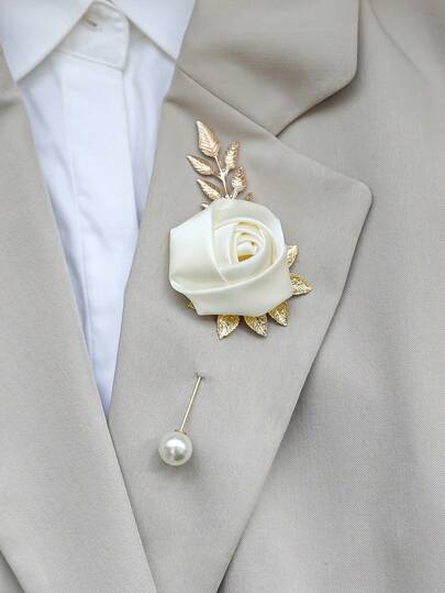 1pc Rose Bud With Metal Accessories High-End Brooch, Ideal For Weddings And Parties