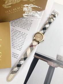 Burberry Gold Textured Dial Brown Check Patterned Leather Strap Women's Wristwatch - Gold - View 11