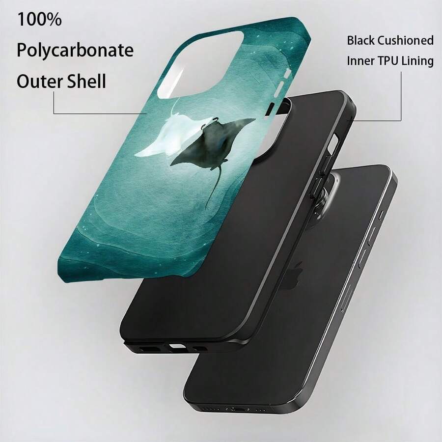 1pc Manta And Devil Ray Shinning Ocean Sea Blue Aesthetic Two-In-One Film Case-Tough, Dual Layered Case For Durable, Drop-Proof-For 17, 16, 15, 14, 13, 12, 11, 8, 7, X, XS, XR, Plus, Air, Pro, Max, Mini, SE2, SE3, Perfect Gift For Friends Family Loved Ones, Dropproof Case, Travel Case, Ocean Theme, Stylish Phone Cover, Reinforced Edges, Scratchresistant Cover, Slim Phone Shell, Lightweight Case, Users, Tech EnthusiastsFOR-YOUR-BELOVED-PHONE - Kiểu 1 (1 cái) - Xem 1