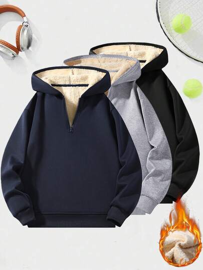 男士冬季半拉链保暖连帽套头衫，保暖卫衣，适合户外运动、健身房、锻炼、旅行和休闲穿着