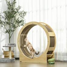 PawHut Cat Wheel 91 Cm With Brake And Scratching Board, Cat Wheel For Healthy Exercise And Relaxation Made Of Oak - Multicolor - View 5
