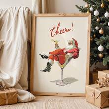 1pc Frameless Cheers Santa Poster Fun Vintage Christmas Wall Art Retro Holiday Cocktail Print Festive Canvas Painting For Living Room Bedroom Dorm Room Decor Poster Funky Posters Room Decor Bedroom Prints For Wall Vintage Santa Art Holiday Cocktail Poster Retro Christmas Decor - Multicolor - View 3