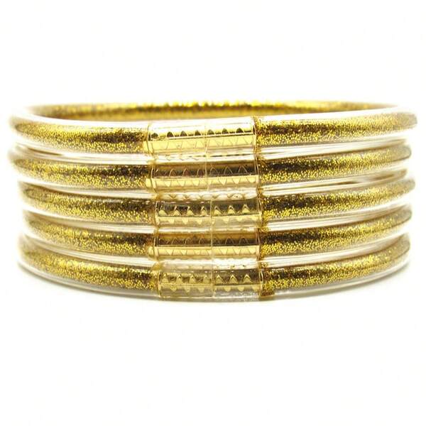 Novo Estilo 5 Peças/Conjunto Pulseiras de Gelatina de Silicone Preenchidas com Glitter, Pulseiras de Gelatina para Presente de Mulheres e Meninas