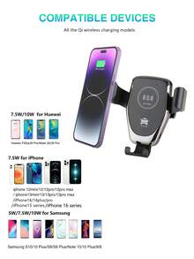 15W Gravity Sensor Wireless Car Charger, Qi-Compatible With Apple, Android Phones, Wireless Charger Compatible With IPhone 8/X/11/12/13/14/15/16 Series