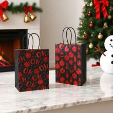 18/36Pcs Christmas Red Foil Stamped Gift Bags, Black Holiday Packaging Paper Bags With Handles For Xmas Gifts, Party Favors & Winter Decor, Bulk Metallic Foil Wrapping Bags - Black - View 1