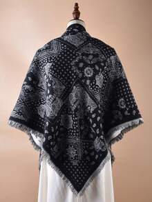 Women's Classic Elegant Leopard Print Tassel Faux Cashmere Triangle Scarf/Shawl, Warm Wrap For Daily Wear, Winter - Multicolor - View 9