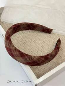 4件/1件复古格子拼接布艺发箍，高冠海绵发圈，复古学院风发饰，适合秋冬季节，发带头饰发箍 - 彩色 - 查看 4