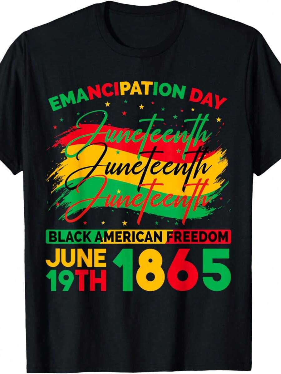 Juneteenth Black American Feedom 1865 Juneteenth Men Women T-Shirt,Slogan Print Round Short Sleeve Tee For Women,Unisex Cotton Casual T Shirt - màu đen - Xem 1