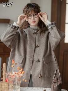 Y6Y 2025 New Vintage Plaid Lapel Oversized Casual Long Sleeve Hooded Coat For Women, Autumn/Winter - Coffee Brown - View 5