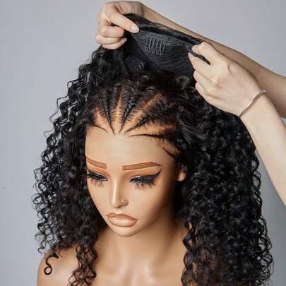 HJ WEAVE BEAUTY Perruque demi-perruque en cheveux humains, densité 200 %, 3 en 1, afro, crépue, bouclée, sans colle, réversible, avec cordon de serrage, cheveux naturels ondulés profonds, à porter et à transporter, sans dentelle, à retourner en demi-perruque, adaptée aux débutants