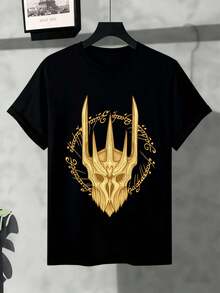 LO RD OF THE R INGS Helmet Ring T-Shirt, Plus Size, Combed Cotton, Breathable, Oversized, Essential, Winter Essential - 黑色 - 查看 2