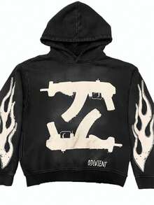 Men's Gothic Hoodie - Printed Sweatshirt Loose Casual Jumper, Long Sleeve, Streetwear Top, Wetsuit Menswear, Sold Motocross Black - Operator Classic Black Hooded Sweatshirt Fathersdaygift Baggy  Halloween    Spring/Fall  Fall/Winter    Loose    Rib-Knit    Halloween - 黑色 - 查看 2