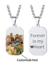 1 Peça Colar Personalizado com Pingente Quadrado de Foto Colorida | Colar Personalizado com Texto de Bênção | Colar Minimalista Memorial de Texto e Foto | Presente Personalizado Simples e Elegante | Colar para Pai | Presente Personalizado | Presente para Namorado | Colar Minimalista | Presente de Aniversário | Presente Memorial | Colar Personalizado com Letra Gravada | Colar Personalizado com Foto Impressa | Presente Personalizado de Natal para a Família - Colar de fotos com corrente de milho 3 - Visão 2