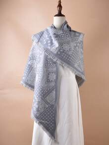 Women's Classic Elegant Leopard Print Tassel Faux Cashmere Triangle Scarf/Shawl, Warm Wrap For Daily Wear, Winter - Multicolor - View 16