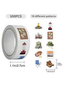 500pcs Camping Gear Sticker Pack For Notebook, Laptop, Scrapbook, Water Bottle, Guitar, Helmet, DIY Decor - Multicolor - View 2