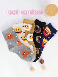 1 Pair/5 Pairs Women's Fashion Comfortable Fries, Burger, Donut, Cheese Cartoon Cute Mid-Calf Socks - Multicolor - View 9