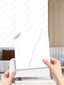 10片装3D亮面塑料大理石纹瓷砖墙贴 - 自粘可移除乙烯基墙贴，尺寸分别为5.9/7.8/11.8/15.7英寸，适用于厨房、浴室、客厅、家具翻新和特色墙 - 高品质时尚网格图案，轻松打造DIY家居装饰 - 彩色 - 查看 1