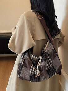 韩版波点帆布手提包，大容量可折叠通勤包，适合大学生，肩背包带荷叶边系带云朵图案 - 彩色 - 查看 4