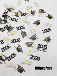 100pcs 2026 Letter 2026 Graduation Party Doctorate Cap Certificate Shaped Double-Sided Printed Colorful Confetti For Graduation Party Table Decor