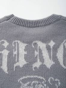 Autumn/Winter New Personalized Angel Cartoon Pattern Jacquard Knit Casual Retro Versatile Long Sleeve Crew Neck Sweater - Grey - View 8