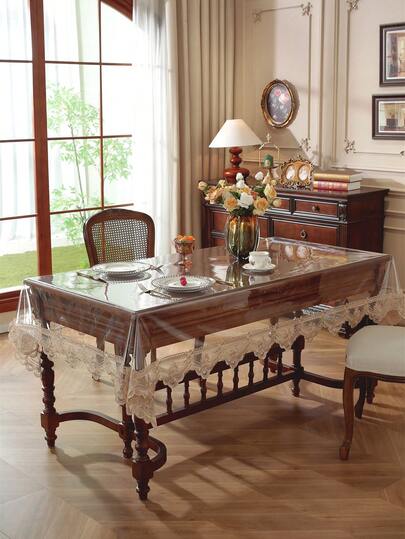 1件秋季PVC长方形刺绣桌布，防水防油蕾丝桌布，优雅装饰，适用于餐厅、厨房、早餐、咖啡桌、节日、户外等场合