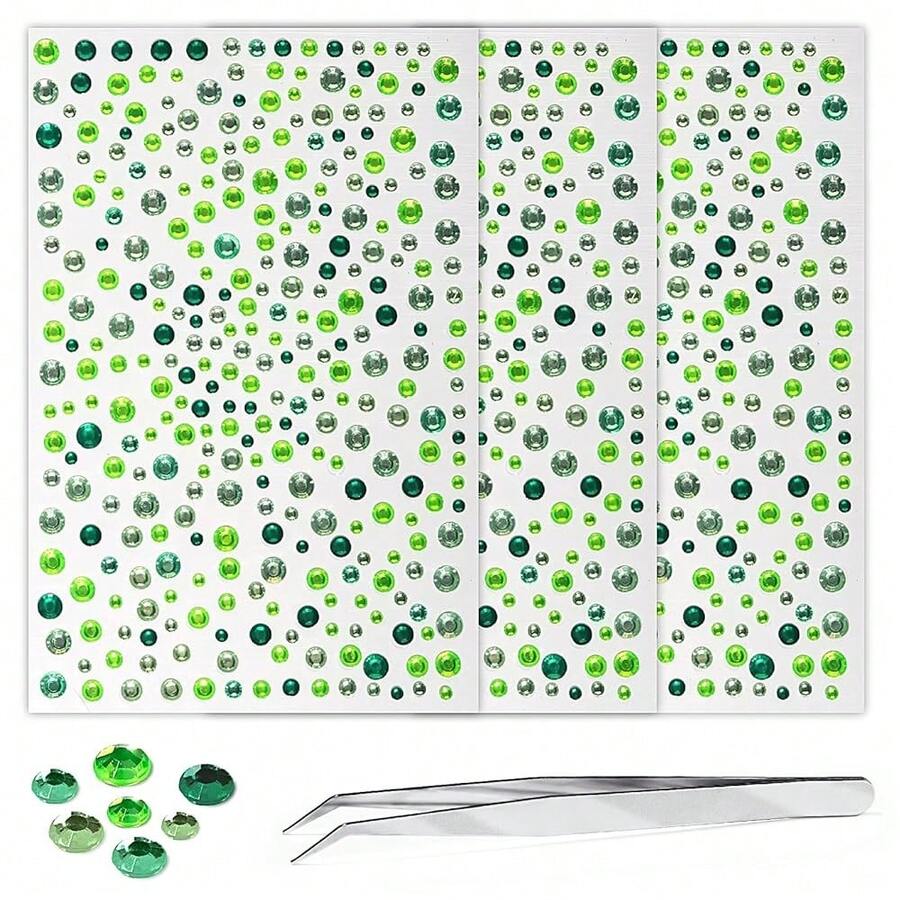 975Pcs Face Gems Hair Gems, Self-Adhesive Face Jewels Eye Jewels Rhinestones 3/4/5/6 Mm DIY Face Gems Stick On, Hair Body Rhinestones Gems Crystals Pearls For Face Makeup, Crafts (Gem_mixedgreen){Inchcolor_nameinch:Inchgem_mixedgreeninch} - gem_mixedgreen - 查看 1